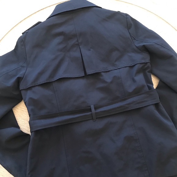 Navy Poplin Double Breasted Trench Coat Jacket - Picture 10 of 12